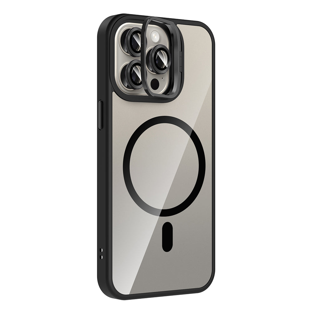Apple iPhone 15 Pro Kılıf Standlı ve Kamera Lens Hediyeli M-Safe Şarj Özellikli Zore Etro Kapak Derin Mor