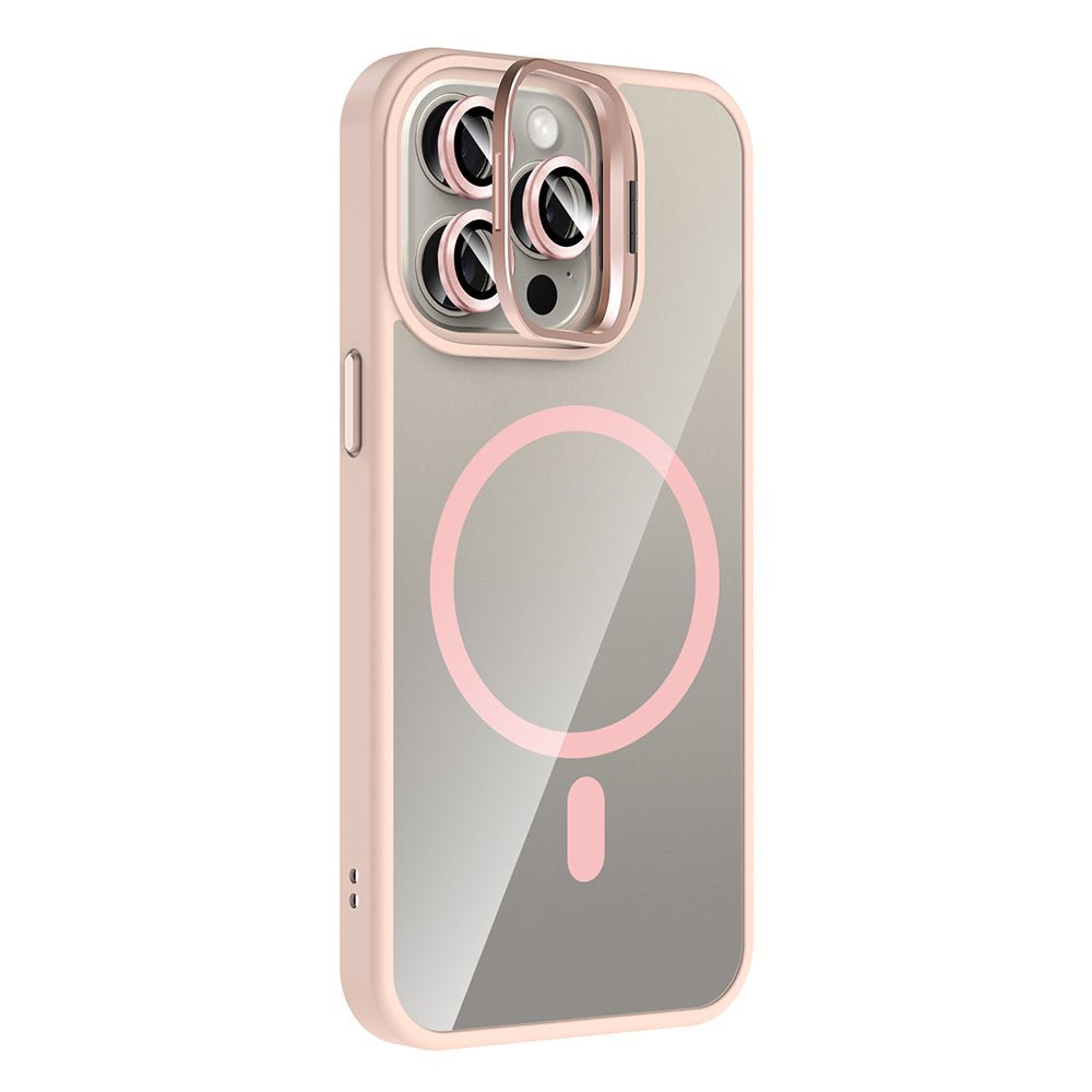 Apple iPhone 15 Pro Kılıf Standlı ve Kamera Lens Hediyeli M-Safe Şarj Özellikli Zore Etro Kapak Derin Mor