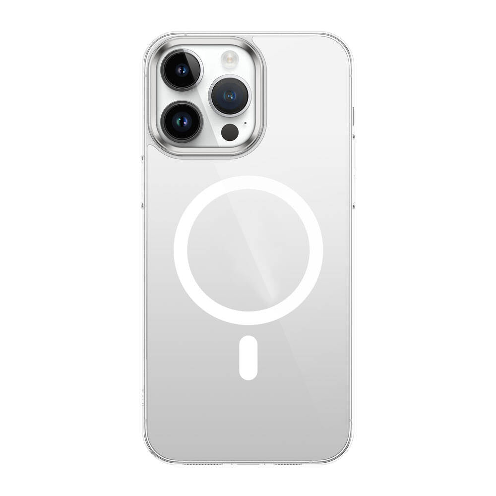 Apple iPhone 15 Pro Kılıf Zore Wireless Şarj Özellikli Şeffaf G-Glass Kapak Gümüş