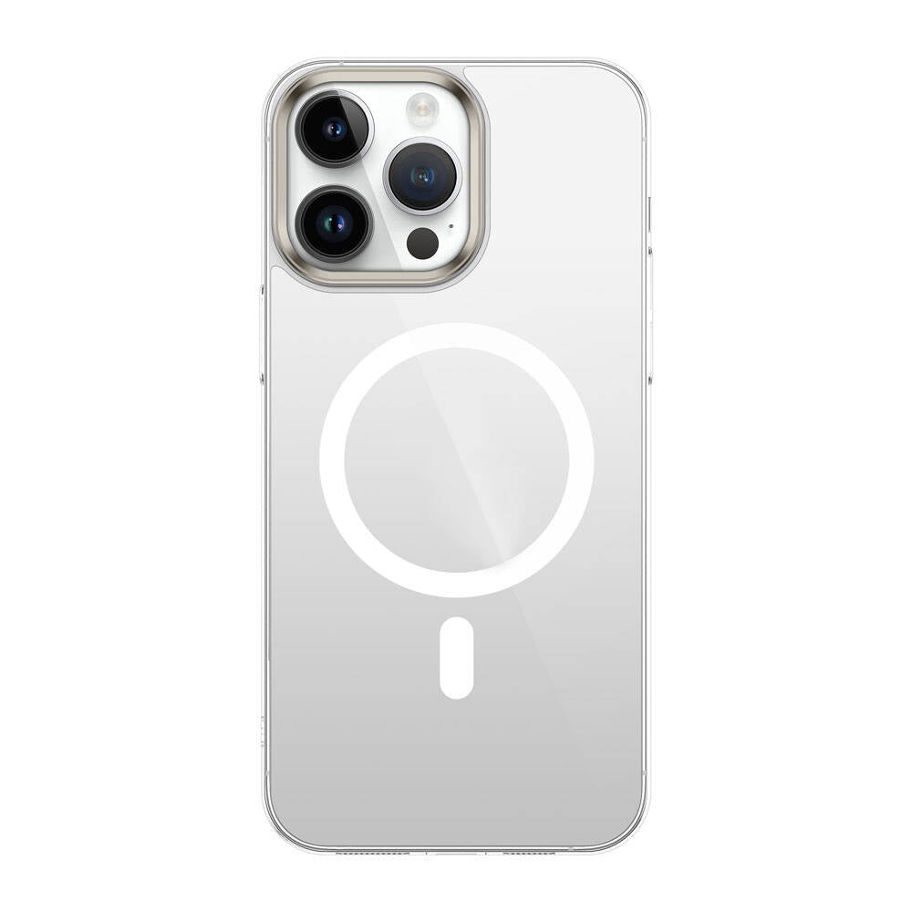 Apple iPhone 15 Pro Kılıf Zore Wireless Şarj Özellikli Şeffaf G-Glass Kapak Gümüş