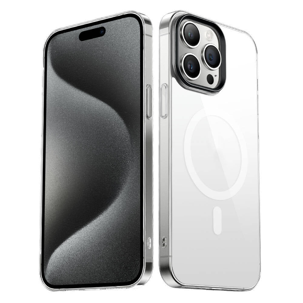 Apple iPhone 15 Pro Kılıf Zore Wireless Şarj Özellikli Şeffaf G-Glass Kapak Siyah