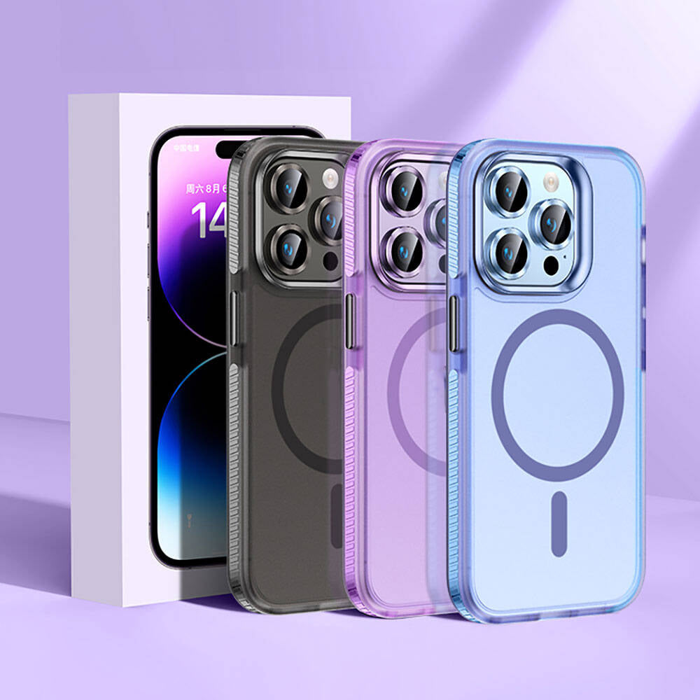 Apple iPhone 15 Pro Max Kılıf Airbagli Magsafe Wireless Şarj Özellikli Lens Koruyuculu Zore Klaptika Kapak Mavi