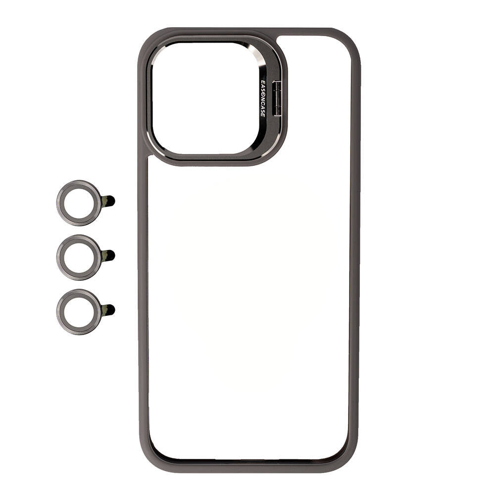 Apple iPhone 15 Pro Max Kılıf Kamera Lens Korumalı Standlı Zore Klon Lensli Kapak Gri