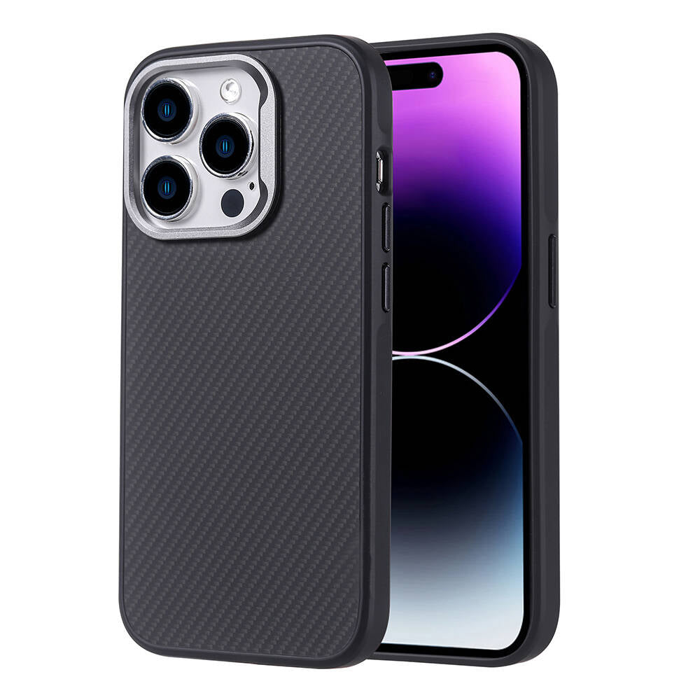 Apple iPhone 15 Pro Max Kılıf Magsafe Şarj Özellikli Karbon Fiber Görünümlü Zore Troy Kapak Siyah