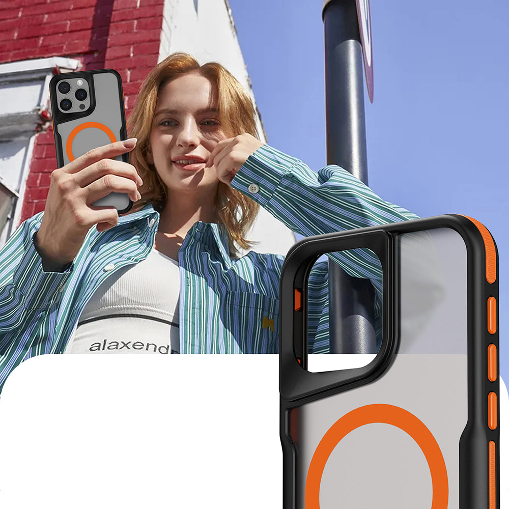 Apple iPhone 15 Pro Max Kılıf Magsafe Şarj Özellikli Renkli Kenar Airbag Şeritli Zore Lamer Kapak Gri