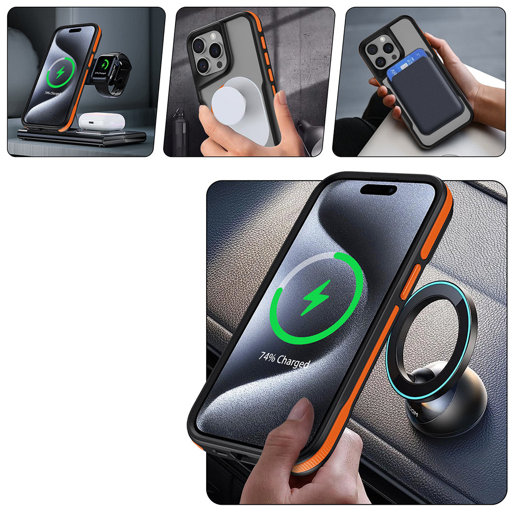 Apple iPhone 15 Pro Max Kılıf Magsafe Şarj Özellikli Renkli Kenar Airbag Şeritli Zore Lamer Kapak Gri