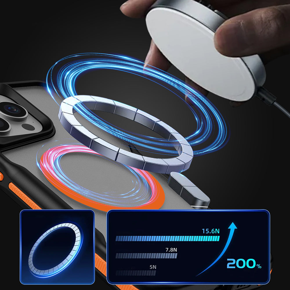 Apple iPhone 15 Pro Max Kılıf Magsafe Şarj Özellikli Renkli Kenar Airbag Şeritli Zore Lamer Kapak Gri