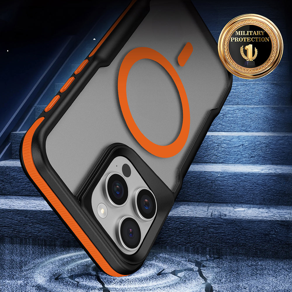 Apple iPhone 15 Pro Max Kılıf Magsafe Şarj Özellikli Renkli Kenar Airbag Şeritli Zore Lamer Kapak Gri