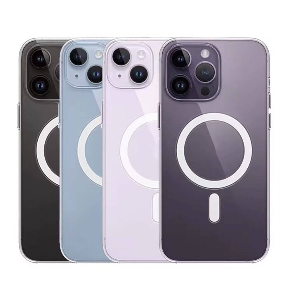 Apple iPhone 15 Pro Max Kılıf Magsafe Şarj Özellikli Şeffaf Sert PC Zore Embos Kapak Renksiz