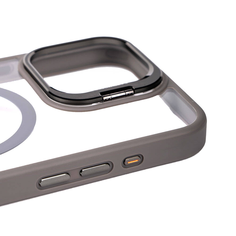 Apple iPhone 15 Pro Max Kılıf Magsafe Şarj Özellikli Standlı Zore Magsafe Klon Lensli Kapak Lacivert
