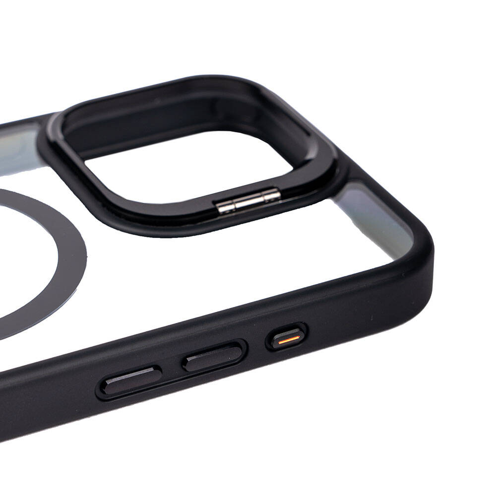 Apple iPhone 15 Pro Max Kılıf Magsafe Şarj Özellikli Standlı Zore Magsafe Klon Lensli Kapak Lacivert