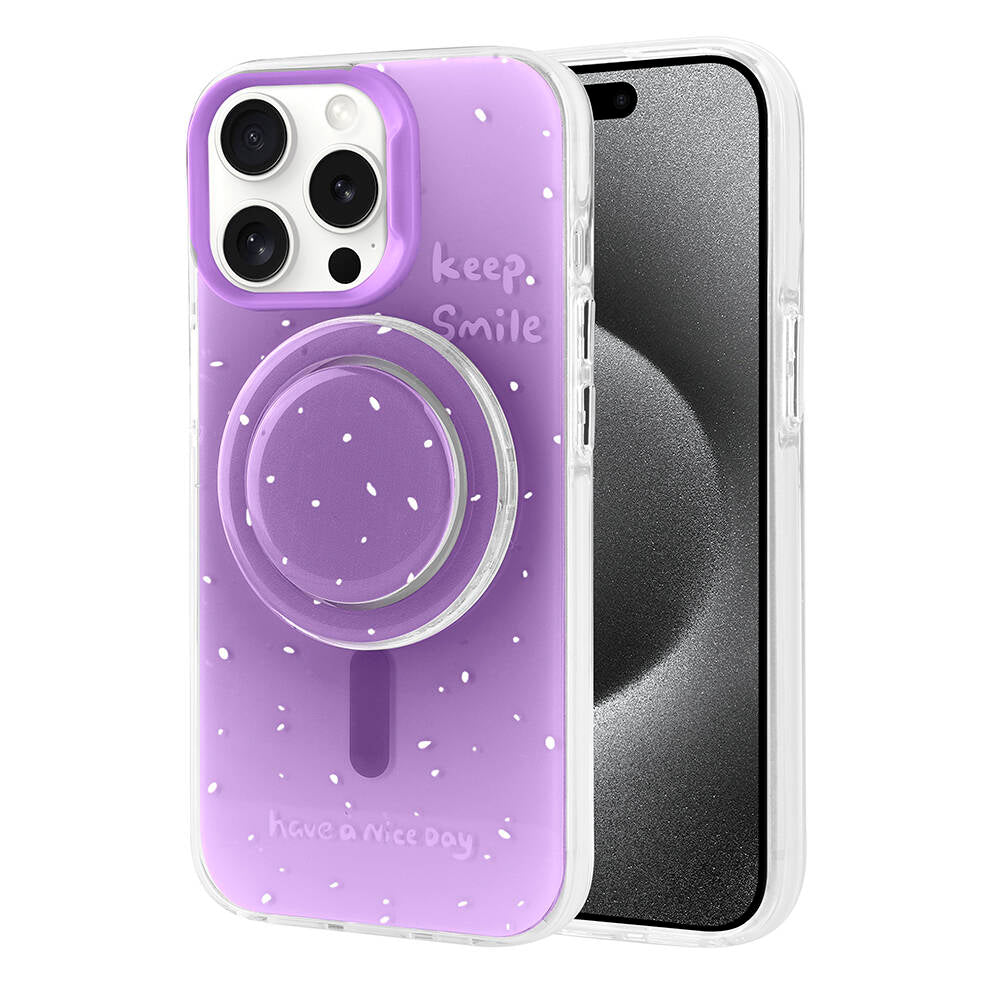 Apple iPhone 15 Pro Max Kılıf Magsafe Şarj Özellikli Tak-Çıkar Pop Soketli Zore Tiktok Kapak Pembe Koyu