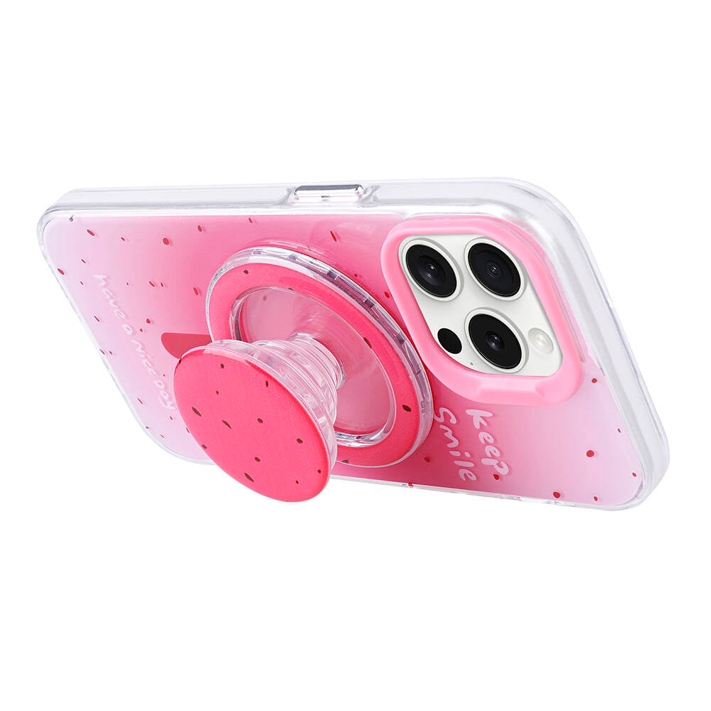 Apple iPhone 15 Pro Max Kılıf Magsafe Şarj Özellikli Tak-Çıkar Pop Soketli Zore Tiktok Kapak Pembe Koyu