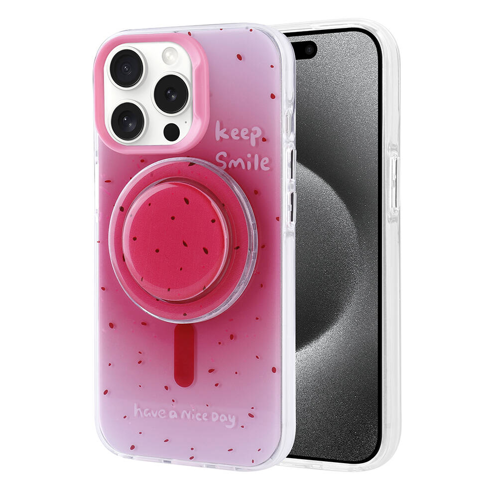 Apple iPhone 15 Pro Max Kılıf Magsafe Şarj Özellikli Tak-Çıkar Pop Soketli Zore Tiktok Kapak Pembe Koyu