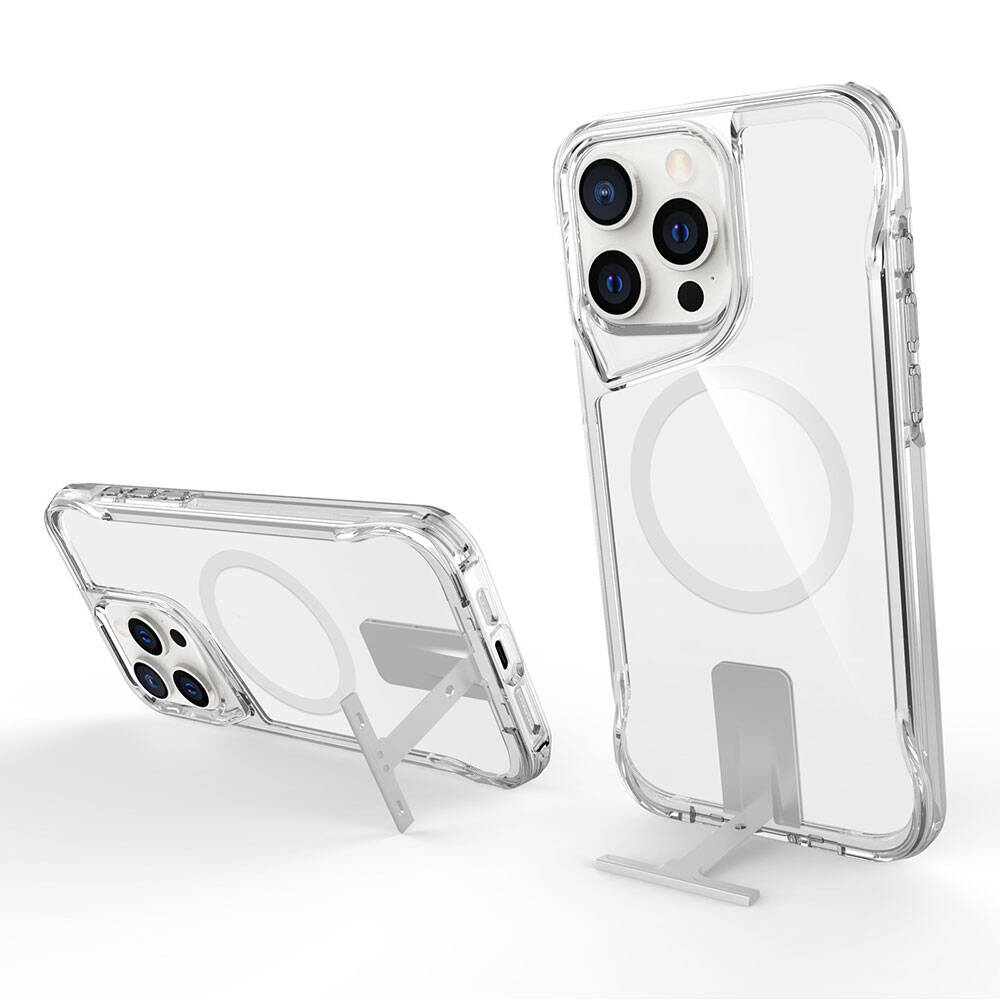 Apple iPhone 15 Pro Max Kılıf Magsafe Şarj Özellikli Zore T-Max Standlı Kapak Renksiz