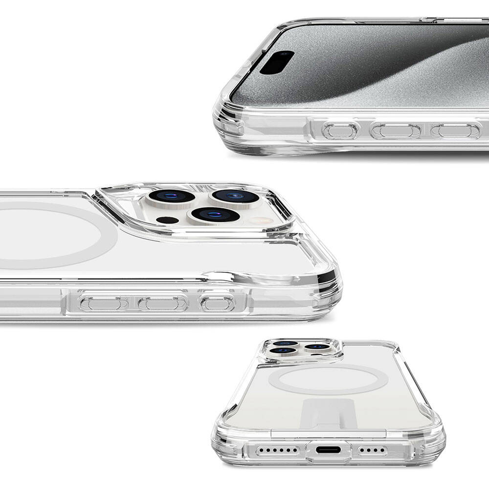 Apple iPhone 15 Pro Max Kılıf Magsafe Şarj Özellikli Zore T-Max Standlı Kapak Renksiz