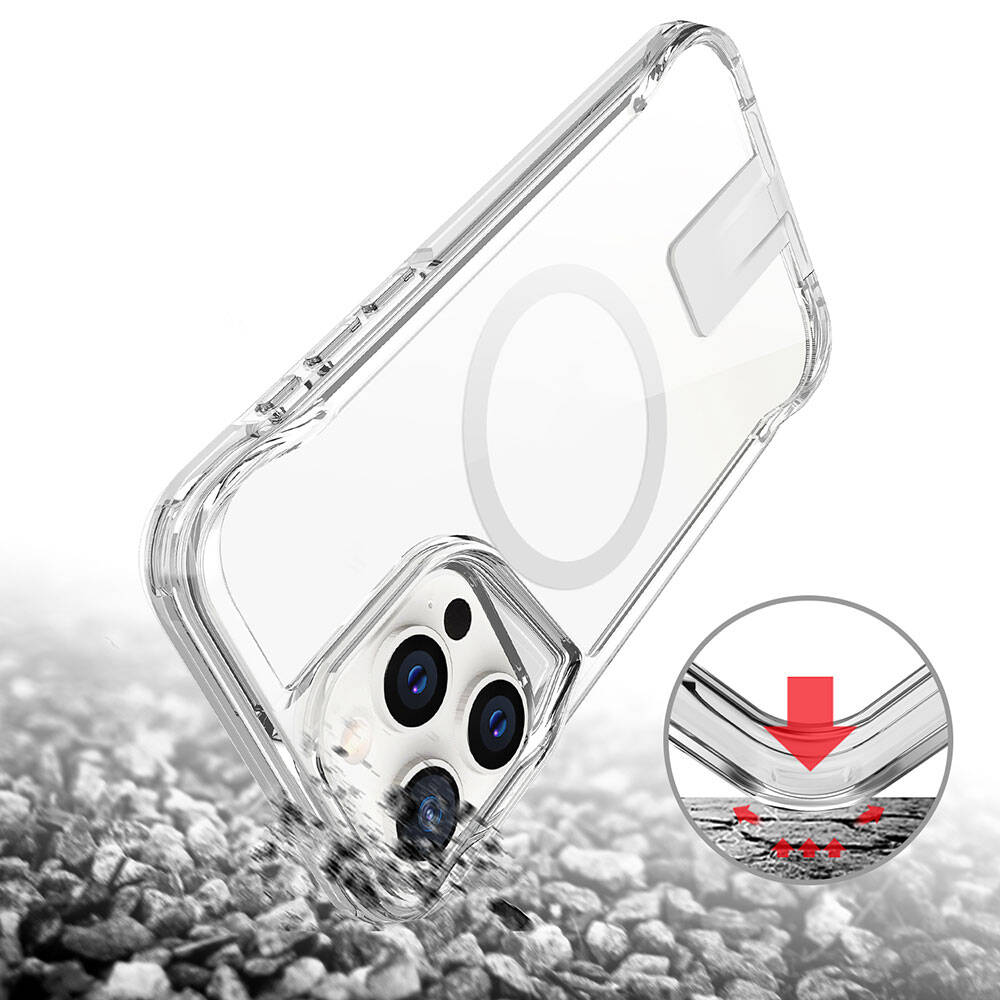 Apple iPhone 15 Pro Max Kılıf Magsafe Şarj Özellikli Zore T-Max Standlı Kapak Renksiz