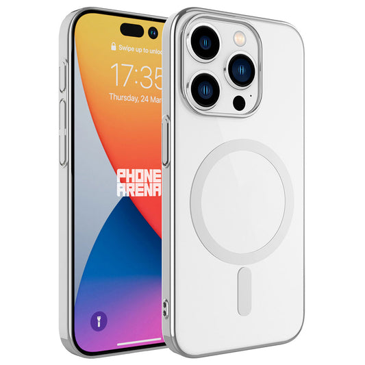 Apple iPhone 15 Pro Max Kılıf Zore Wireless Şarj Özellikli Pixel Magsafe Kapak Gümüş