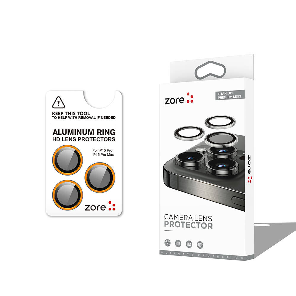 Apple iPhone 15 Pro Max Zore CL-12 Premium Safir Parmak İzi Bırakmayan Anti-Reflective Kamera Lens Koruyucu Siyah