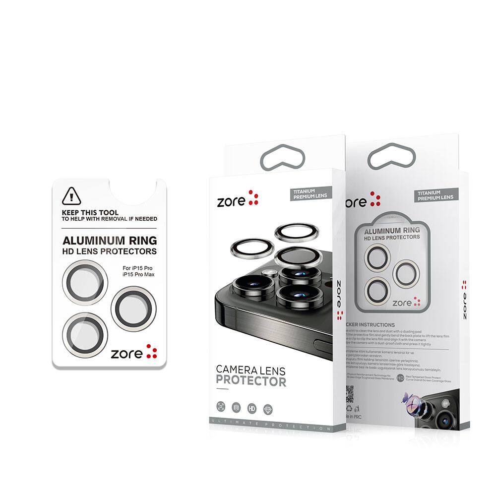 Apple iPhone 15 Pro Zore CL-15 Parmak İzi Bırakmayan Anti-Reflective Kamera Lens Koruyucu Siyah