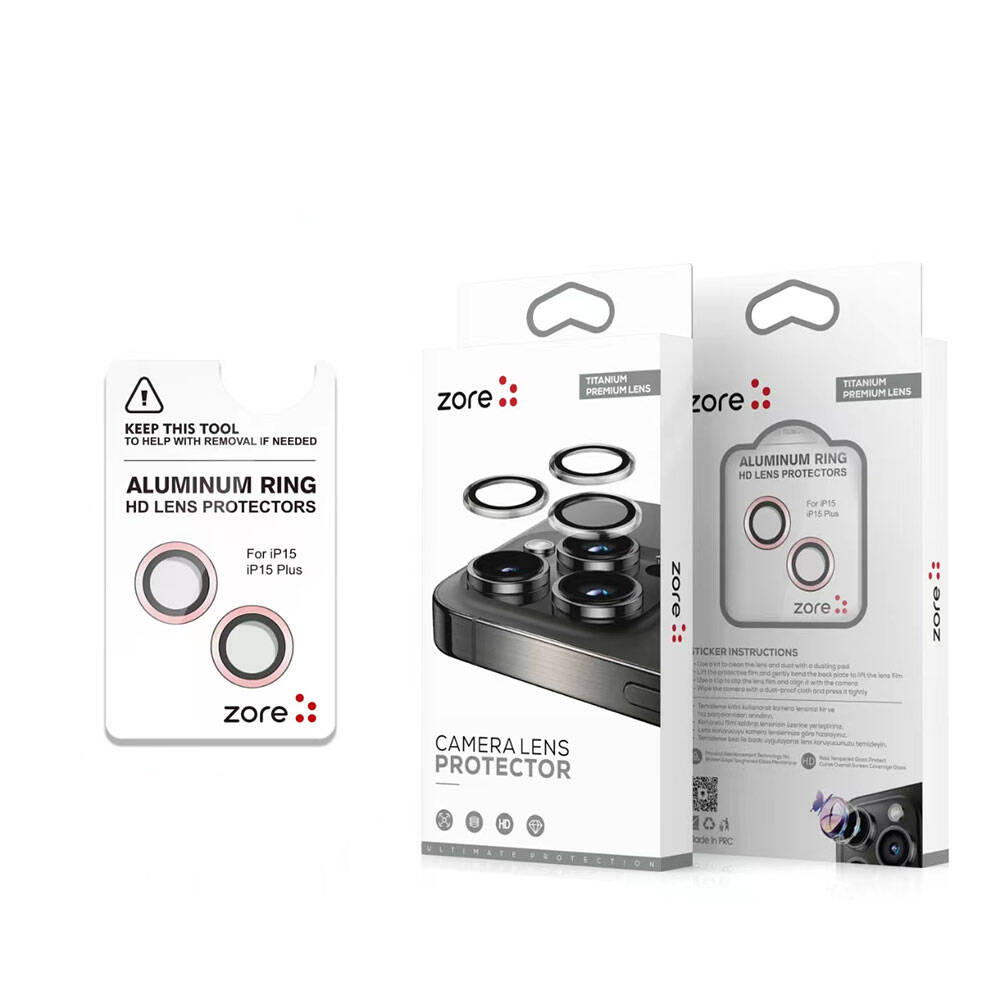 Apple iPhone 15 Zore CL-15 Parmak İzi Bırakmayan Anti-Reflective Kamera Lens Koruyucu Pembe