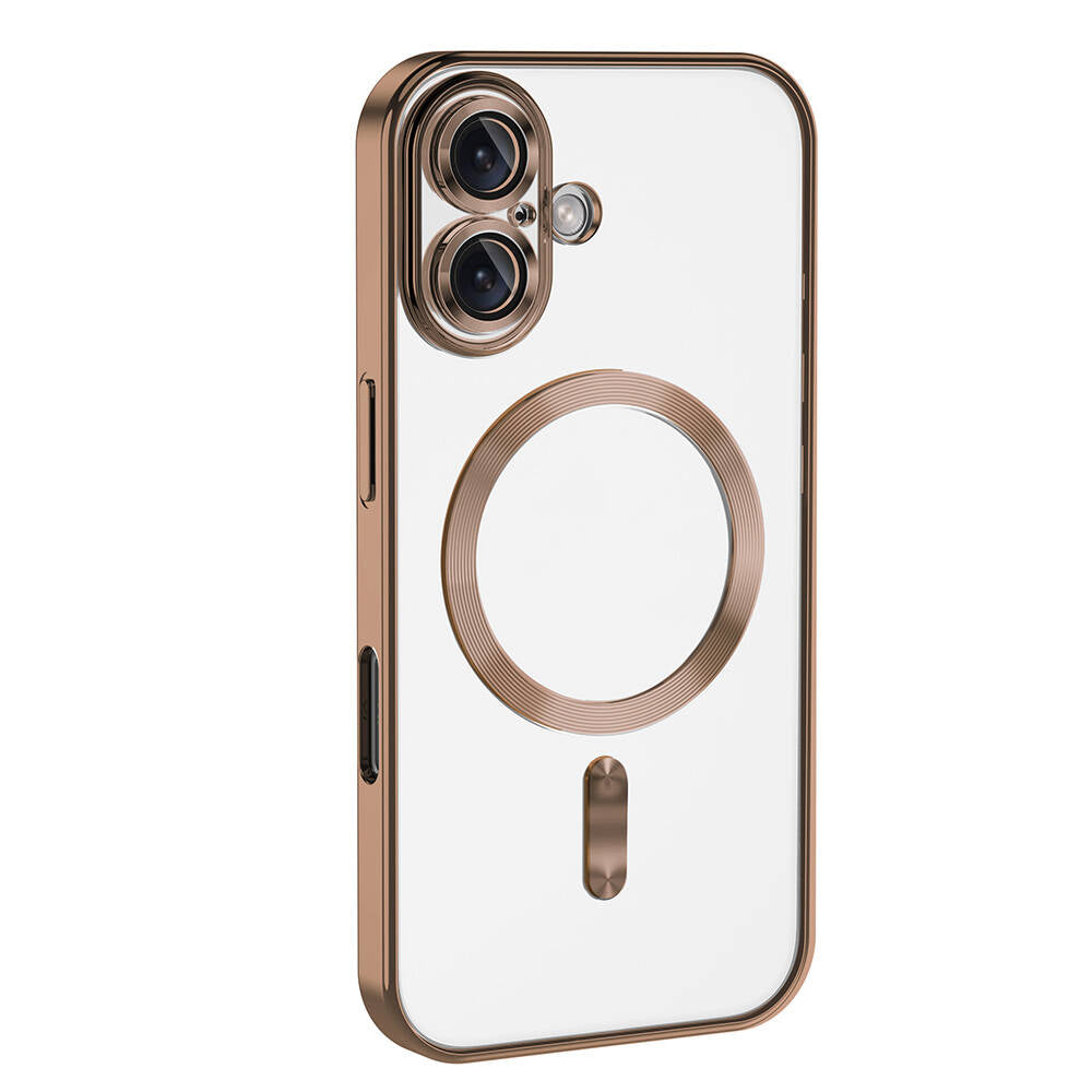 Apple iPhone 16 Kılıf Kamera Korumalı Magsafe Wireless Şarj Özellikli Zore Demre Kapak Gold