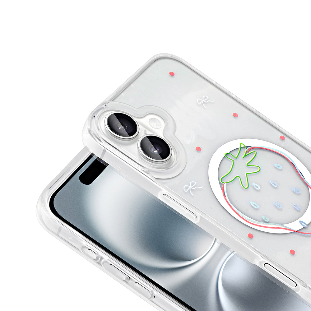 Apple iPhone 16 Kılıf M-Safe Şarj Özellikli Şeffaf Zore Folk Sert Kapak Fiyonk