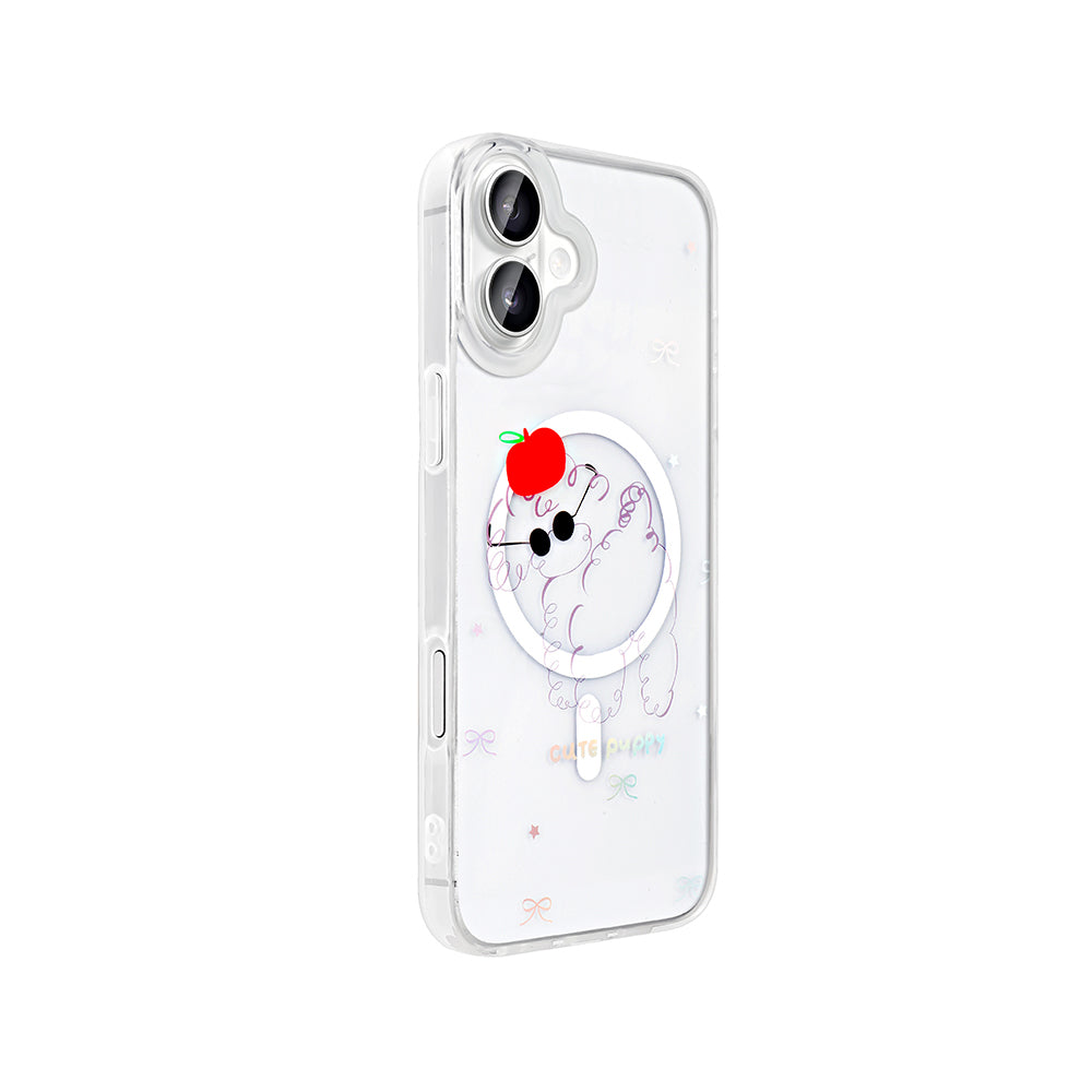 Apple iPhone 16 Kılıf M-Safe Şarj Özellikli Şeffaf Zore Folk Sert Kapak Sevimli Köpek