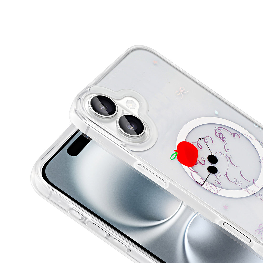 Apple iPhone 16 Kılıf M-Safe Şarj Özellikli Şeffaf Zore Folk Sert Kapak Fiyonk