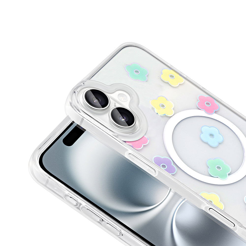 Apple iPhone 16 Kılıf M-Safe Şarj Özellikli Şeffaf Zore Folk Sert Kapak Sevimli Köpek