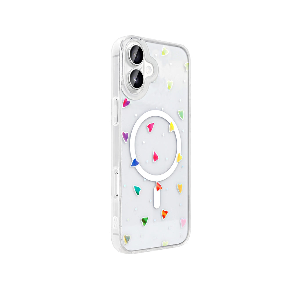 Apple iPhone 16 Kılıf M-Safe Şarj Özellikli Şeffaf Zore Folk Sert Kapak Fiyonk