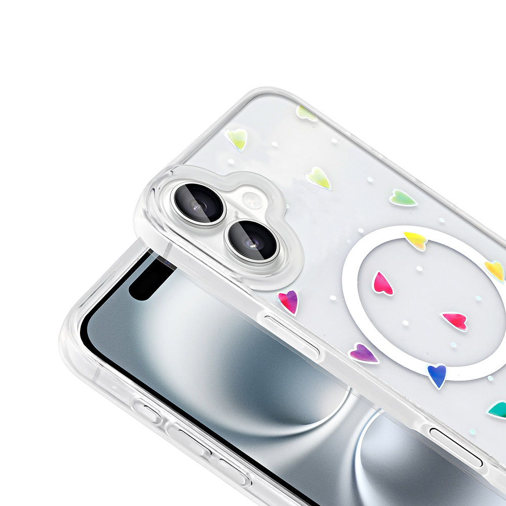 Apple iPhone 16 Kılıf M-Safe Şarj Özellikli Şeffaf Zore Folk Sert Kapak Fiyonk