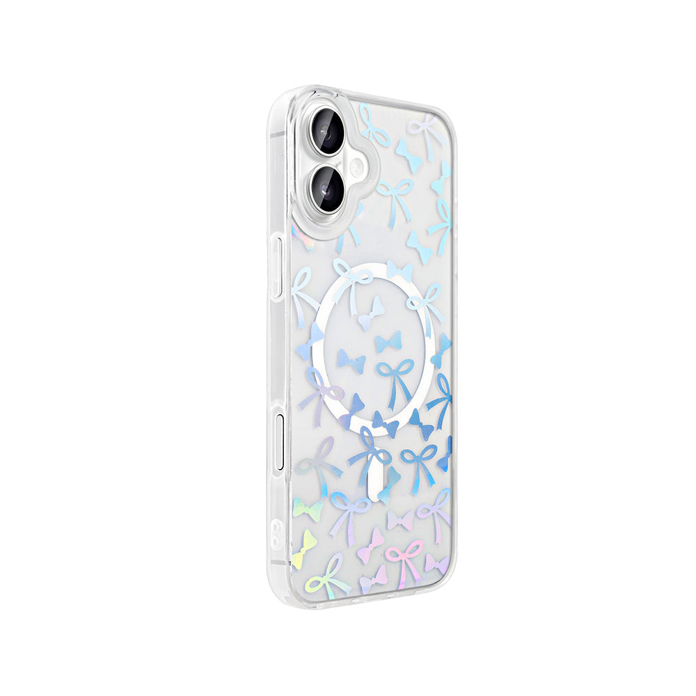 Apple iPhone 16 Kılıf M-Safe Şarj Özellikli Şeffaf Zore Folk Sert Kapak Papatya