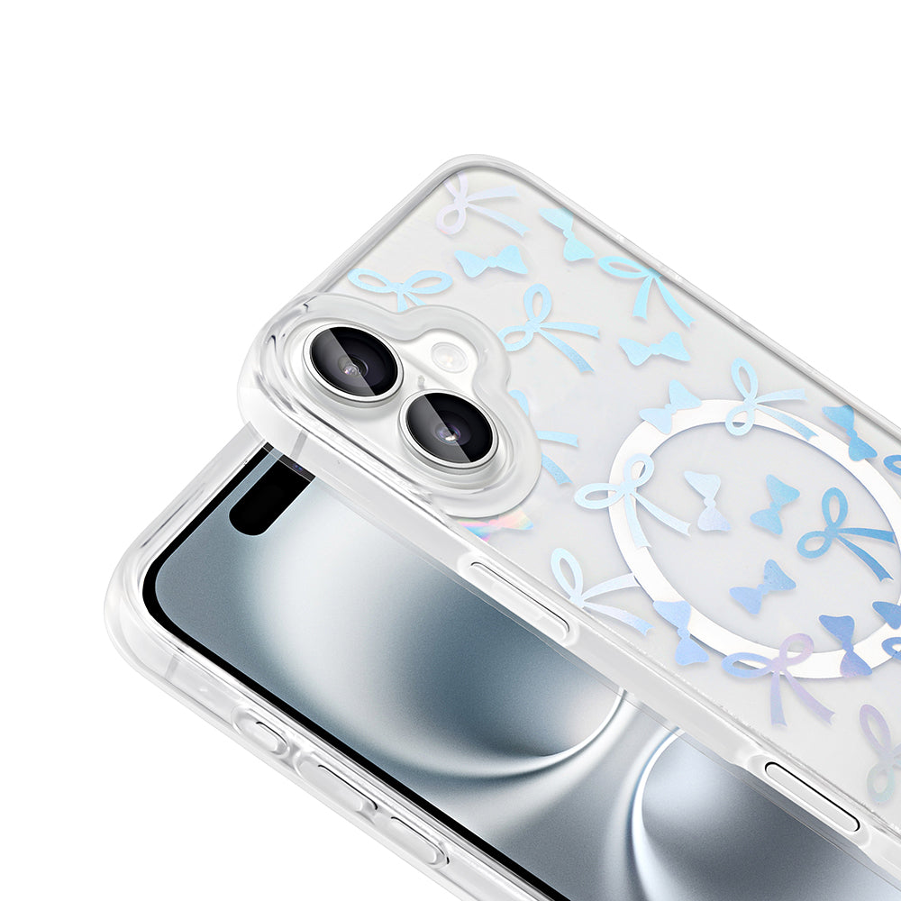 Apple iPhone 16 Kılıf M-Safe Şarj Özellikli Şeffaf Zore Folk Sert Kapak Fiyonk