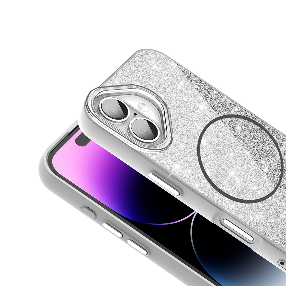 Apple iPhone 16 Kılıf Magsafe Şarj Özellikli Parlayan Simli Zore Okso Kapak Gold