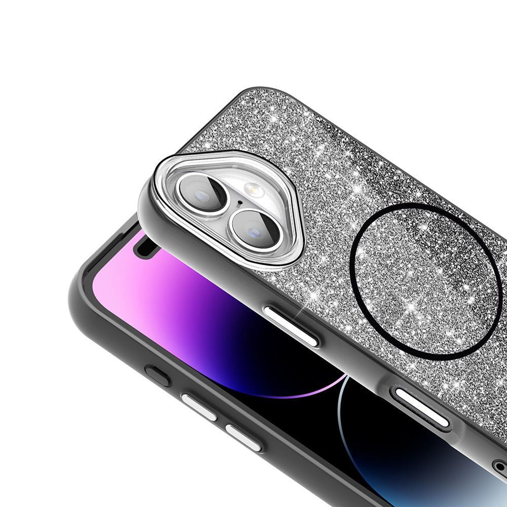 Apple iPhone 16 Kılıf Magsafe Şarj Özellikli Parlayan Simli Zore Okso Kapak Gold