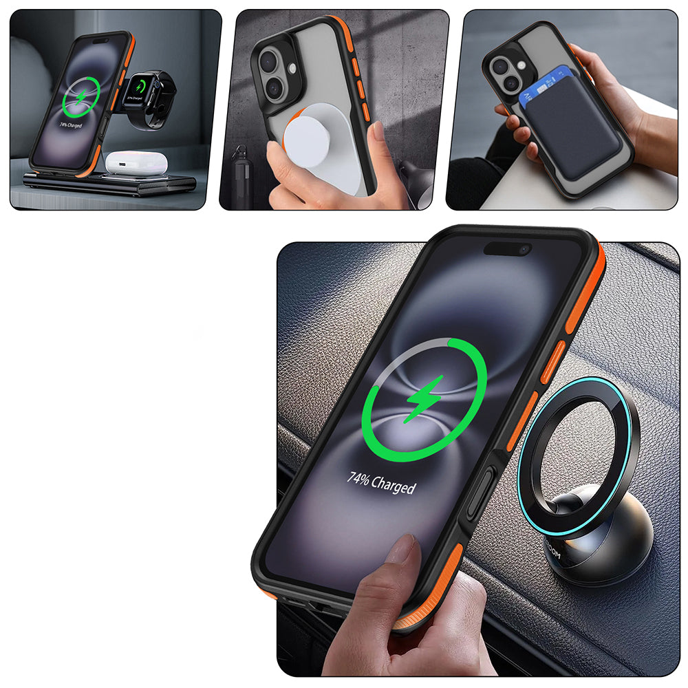 Apple iPhone 16 Kılıf Magsafe Şarj Özellikli Renkli Kenar Airbag Şeritli Zore Lamer Kapak Gri