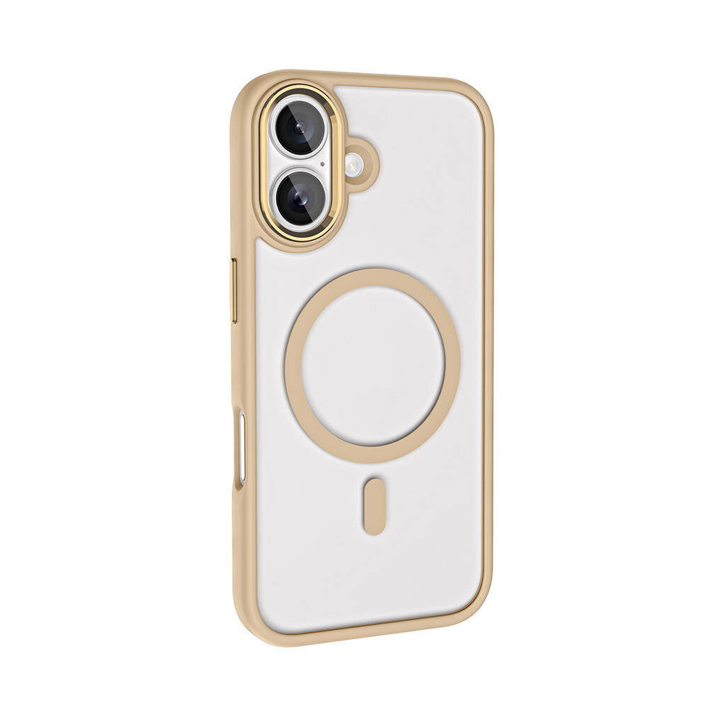Apple iPhone 16 Kılıf Wireless Şarj Özellikli Zore Krom Magsafe Silikon Kapak Gold