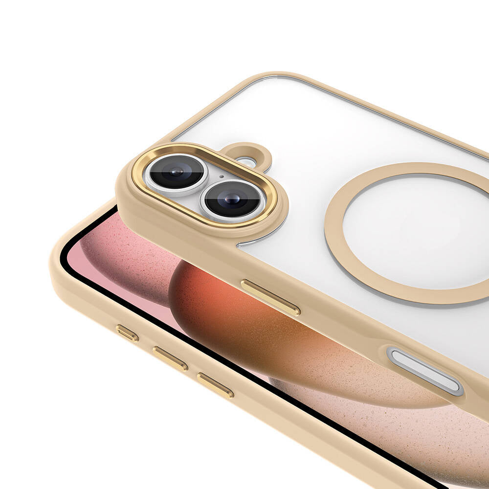 Apple iPhone 16 Kılıf Wireless Şarj Özellikli Zore Krom Magsafe Silikon Kapak Gold