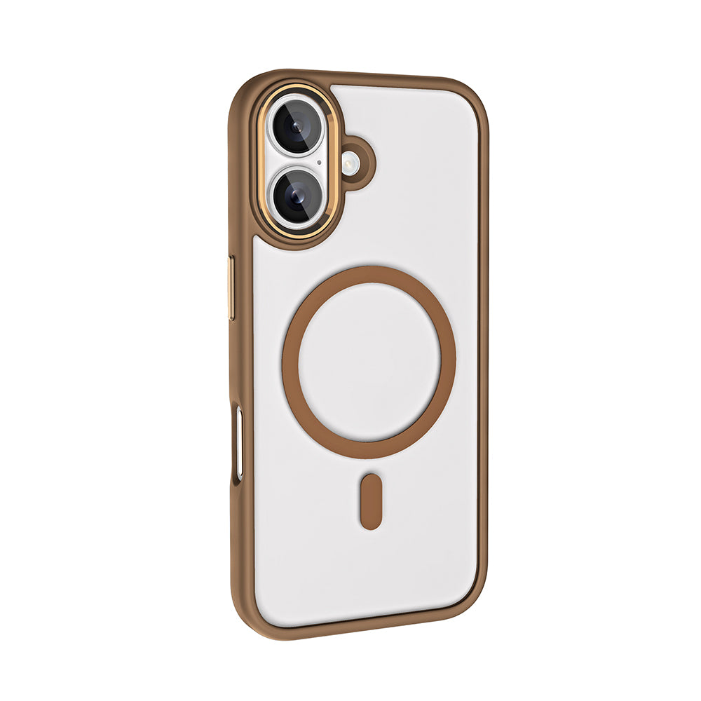 Apple iPhone 16 Kılıf Wireless Şarj Özellikli Zore Krom Magsafe Silikon Kapak Gold
