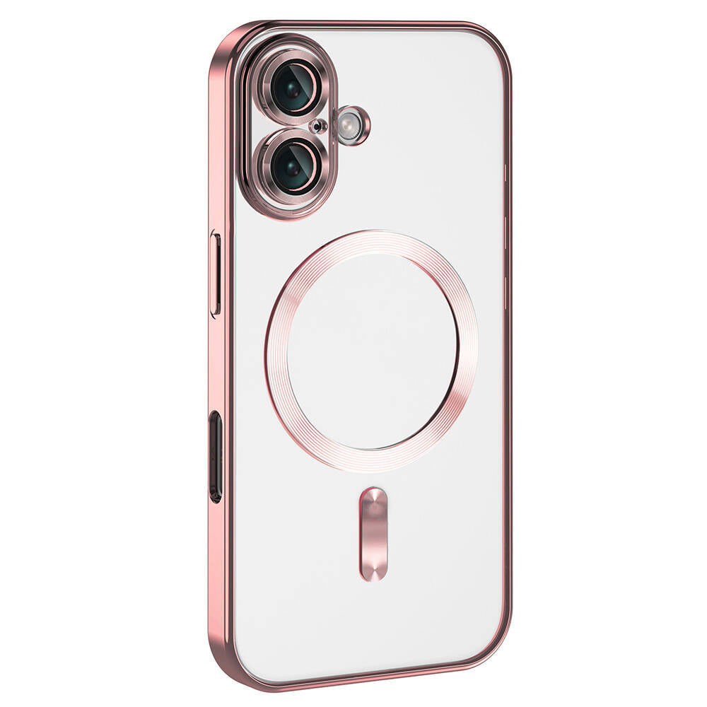 Apple iPhone 16 Plus Kılıf Kamera Korumalı Magsafe Wireless Şarj Özellikli Zore Demre Kapak Rose Gold