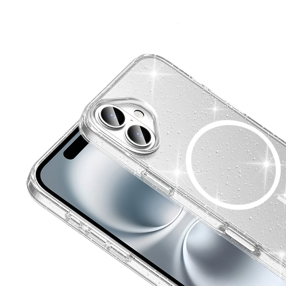Apple iPhone 16 Plus Kılıf M-safe Şarj Özellikli Parlayan Simli Saydam Renkli Zore Maris Kapak Şeffaf