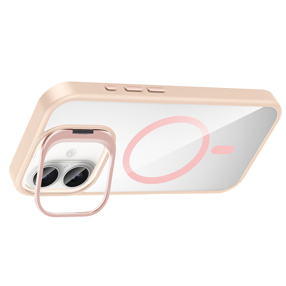 Apple iPhone 16 Plus Kılıf Standlı ve Kamera Lens Hediyeli M-Safe Şarj Özellikli Zore Etro Kapak Desert Titanyum