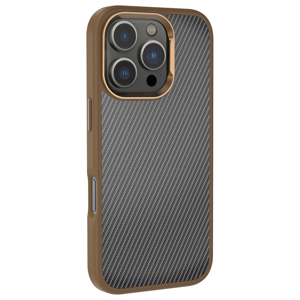 Apple iPhone 16 Pro Kılıf Karbon Fiber Görünümlü Parlak Kamera Çerçeveli Zore Venus Kapak Siyah
