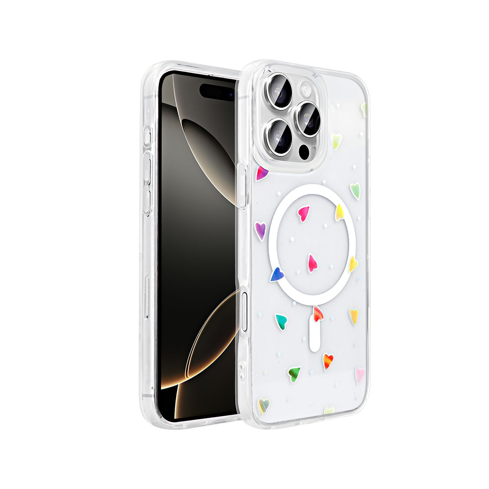 Apple iPhone 16 Pro Kılıf M-Safe Şarj Özellikli Şeffaf Zore Folk Sert Kapak Fiyonk