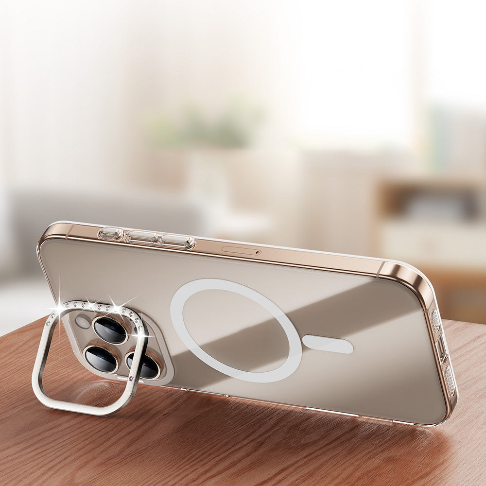 Apple iPhone 16 Pro Kılıf Magsafe Şarj Özellikli Kamera Standlı Zore Estop Kapak Şeffaf