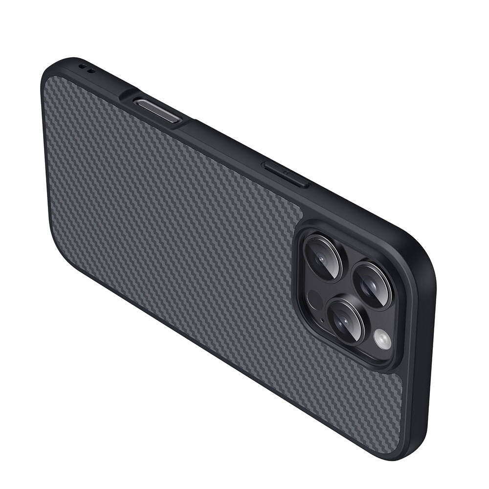 Apple iPhone 16 Pro Kılıf Magsafe Şarj Özellikli Karbon Fiber Tasarımlı Zore Elnino Kapak Siyah