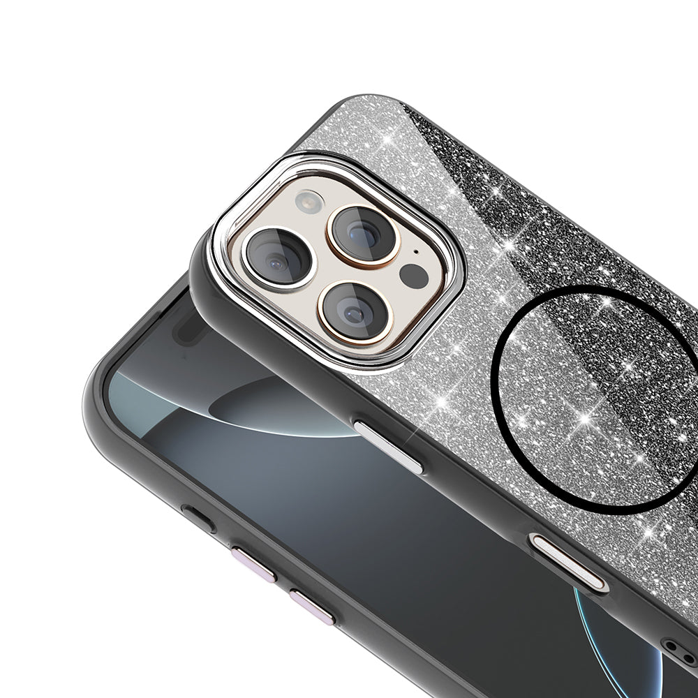 Apple iPhone 16 Pro Kılıf Magsafe Şarj Özellikli Parlayan Simli Zore Okso Kapak Gold