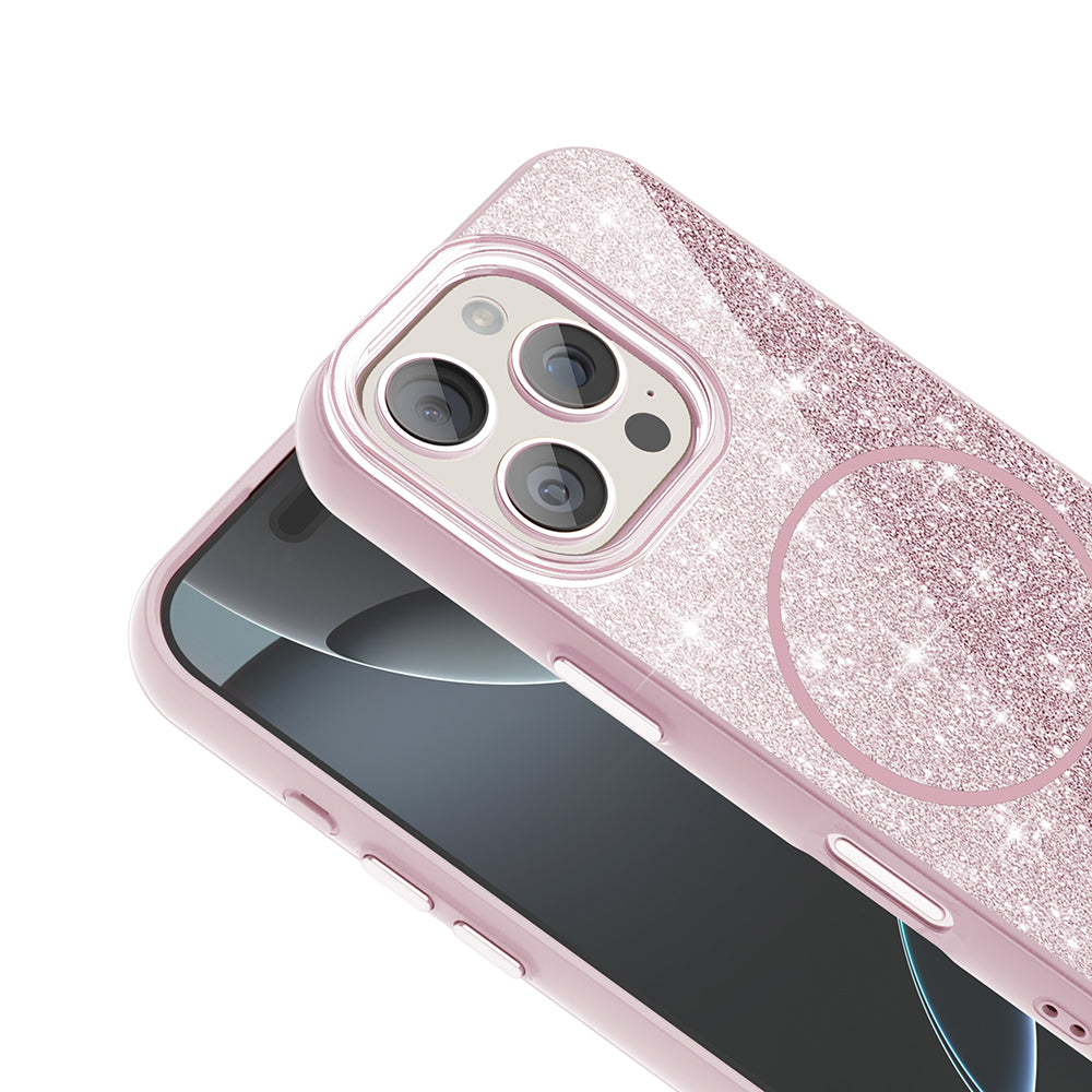 Apple iPhone 16 Pro Kılıf Magsafe Şarj Özellikli Parlayan Simli Zore Okso Kapak Gold
