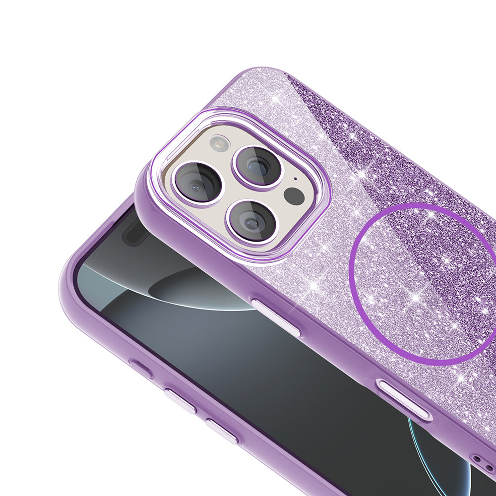 Apple iPhone 16 Pro Kılıf Magsafe Şarj Özellikli Parlayan Simli Zore Okso Kapak Beyaz